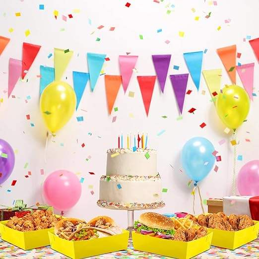 Disposable Paper Food Tray 5 lb Large Food Boat Nachos Tray Snack Tray Thanksgiving Party Birthday Supplies (yellow)