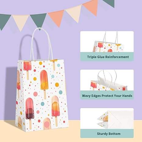 Gift Bag Paper Bag with Handle Party Birthday Wedding Small Paper Shopping Bag (Popsicles)