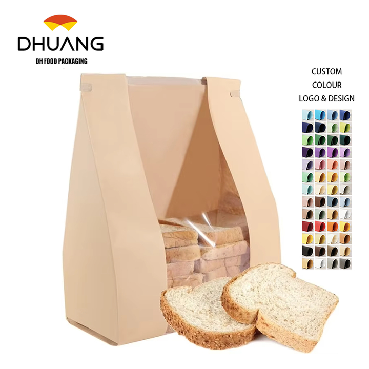 Custom Logo Brown Tin Tab Lock Therapy Bag with Window for Craft Pizza Gifts and Coffee Packing Custom Bread Bags
