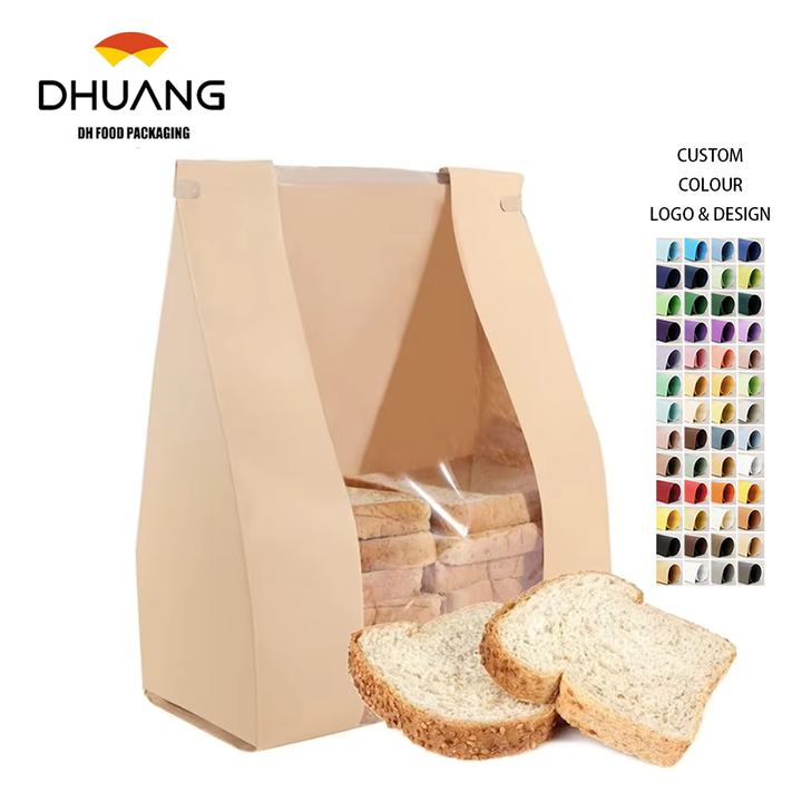 Custom Logo Brown Tin Tab Lock Therapy Bag with Window for Craft Pizza Gifts and Coffee Packing Custom Bread Bags