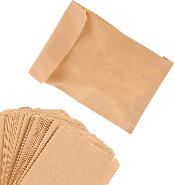Sandwich Bag Compostable Brown Kraft Paper Food Grade Bag White Round Sticker Seal - Bakery Cookies Snacks