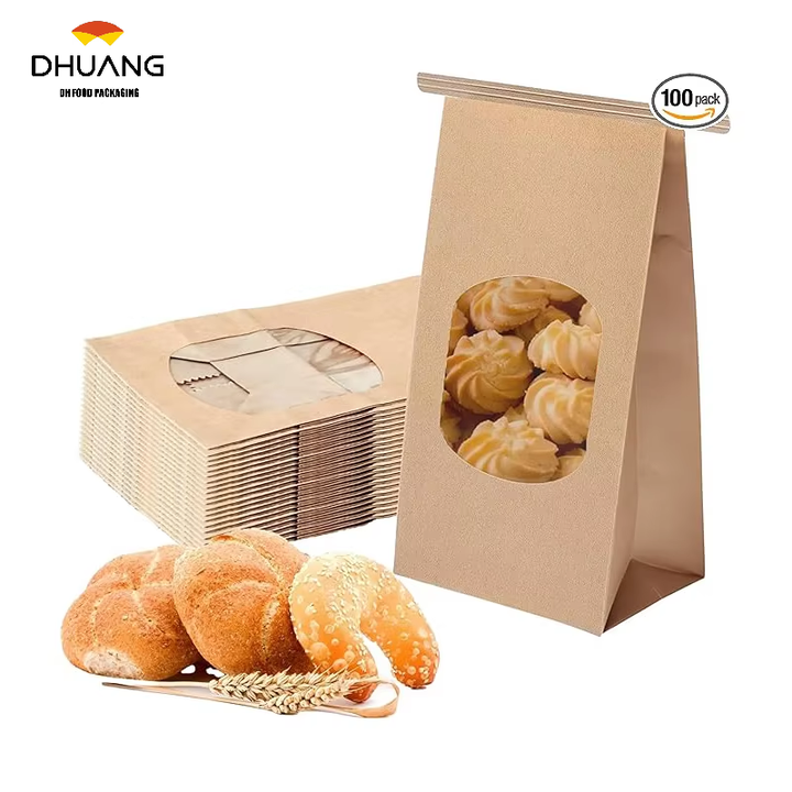 100 Paper Bread Bags With Window Tin Tag Bag 500 Stickers for Sourdough Bread Biscuits Coffee Beans Custom Bread Bags