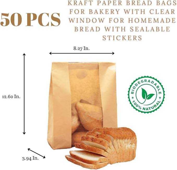 Window Bread Bag Paper Bag Biodegradable Baked Goods Storage Label Seal Sticker Custom Bread Bags