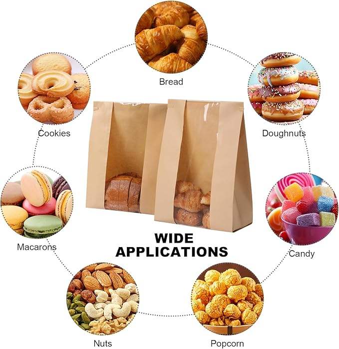 Toast Bag with Window with Metal Tin and Seal Sticker Baked Goods Packaging Storage Cookie Bag Custom Bread Bags