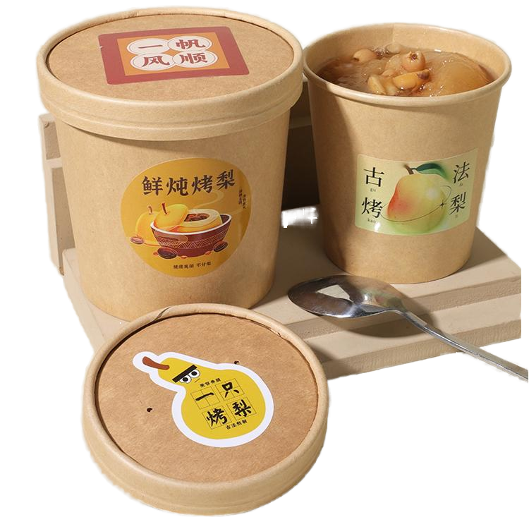 Wholesale Customized Disposable Paper Soup Boxes with Lids, Cowhide Paper Food Cups, and Paper Food Storage Boxes Food Box