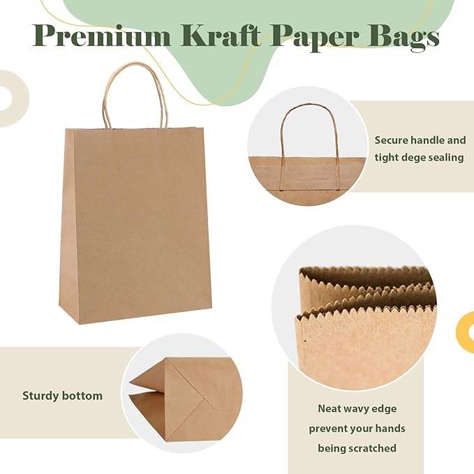 Bulk Brown Kraft Paper Bags with Handles Sturdy Retail Shopping Bags for Small Business Party Favor Birthday Wedding Craft Bags