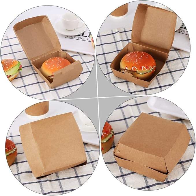 Kraft Paper Burger Packaging Boxes for Takeout Picnic Food Containers for Hamburgers French Fries and Party Snacks