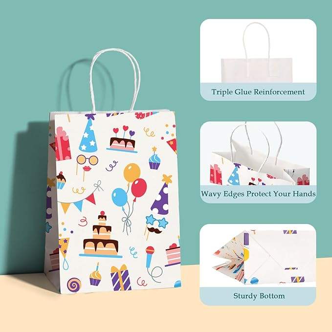 Small Gift Bag Paper Bags with Handling Bulk Paper Shopping Colored Retail Recyclable Custom Paper Bags