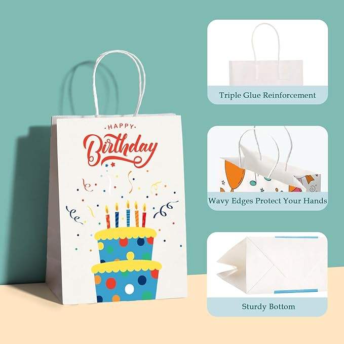 Small Gift Paper Bags with Handling Bulk Paper Shopping Colored Retail Recyclable Custom Paper Bags