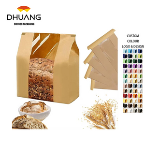 Window Dough Cowhide Bread Bags Tin Tag Lock for Baked Goods Packaging Storage Custom Bread Bags