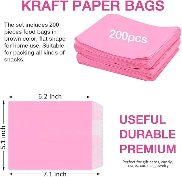 Flat Pink Paper Bag for Snacks and Desserts for Baking Cookies and Chocolate Eco-Friendly Packaging Oil-proof Paper Bag