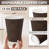 12 oz Disposable Coffee Cup, 100 Count Insulated Paper Cup, Corrugated Wall Design, Hot and Cold Drink Cup, Party, Travel
