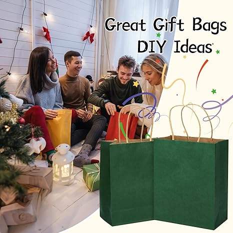 For Forest Green Kraft Paper Gift Bag Eco-Friendly Bulk Kraft Paper Bag for Birthday Party Craft or Supermarket Packaging