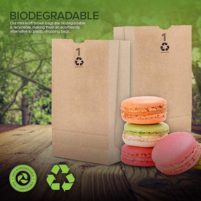 Kraft Small Brown Paper Bags Mini Size Bag for Packing Breakfast Food Snack Lunch Blank Bulk Pack Disposable Sack Shopping Bag