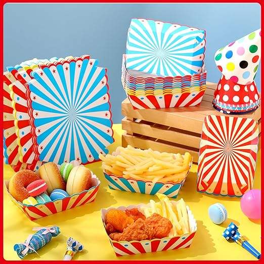 Disposable Paper Food Boat Party Supplies for a Carnival - Soft Snacks Hot Dogs in Insulated Containers Food Trays