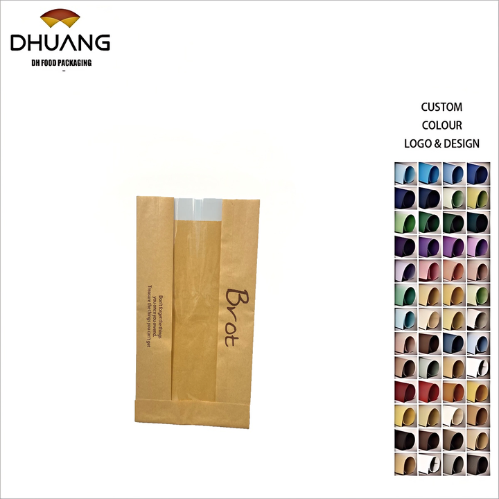 Bring Your Own logo Custom Bread Kraft Paper Bag with Tin Tie Label Toast Paper Bag with clear Window Custom Bread Bag