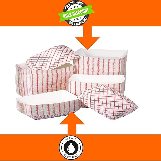 Food Tray Red and White Checkered Paper Extra Large Disposable Recyclable Flavoring Grease Proof Food Trays