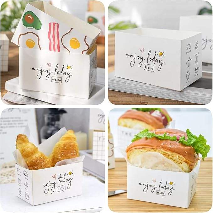 Customizable Takeout Containers - Recyclable Sandwich and Burger Boxes with Logo Printing for Catering Business Burger Box