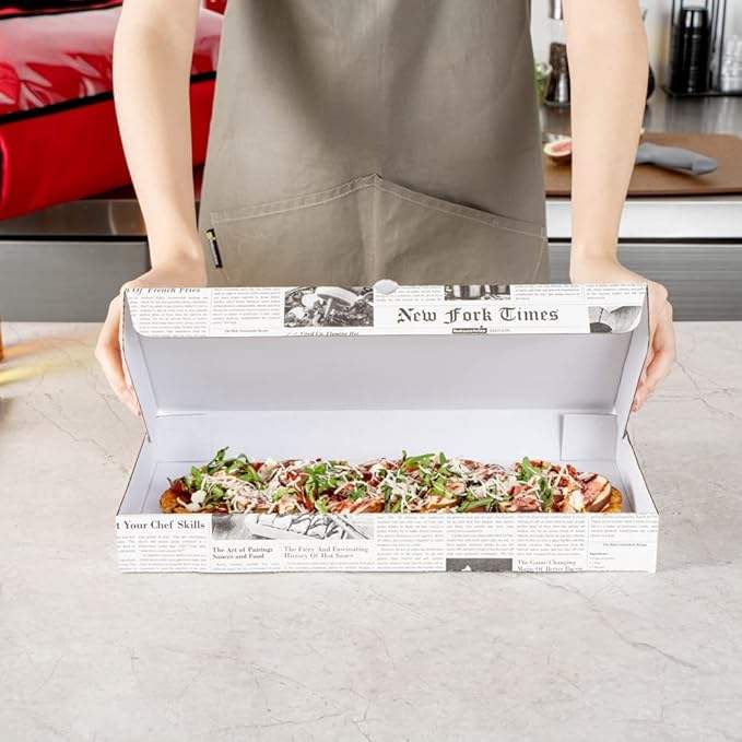 Flatbread Takeaway Box Sturdy Disposable Corrugated Pizza Box - Label Lock System Newsprint and White Paper Custom Pizza Boxs