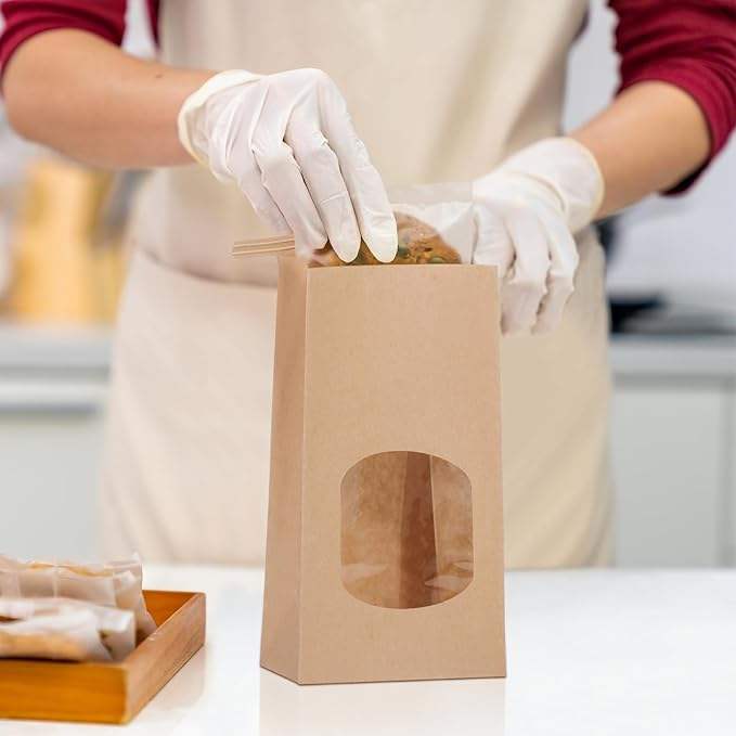 Windowed Plastic Bread Bags with Paper Window Paper Bag with Metal Paper Tie and Lock for Cookies Coffee Beans Custom Bread Bags