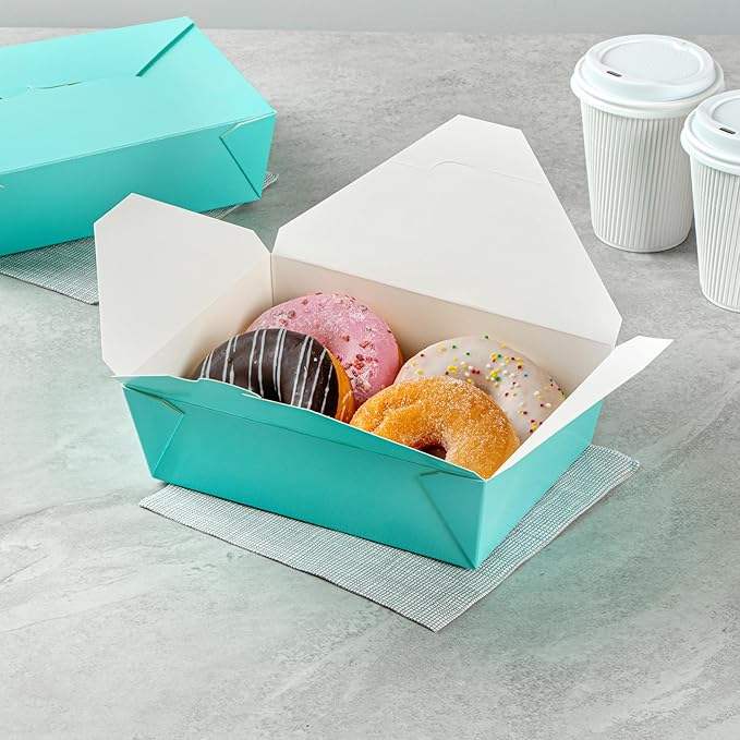 8.5 X 6.2 X 2.6 Inch Food Container, Durable Disposable Takeout Box, 71 oz Turquoise Paper for Takeout Orders or Picnics