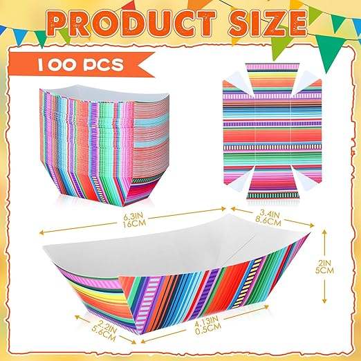 Nachos Tray Disposable Food Tray Carnival Party Assembly Paper Hot Dog Taco Boat Mexican Party Supplies (2 LBS)