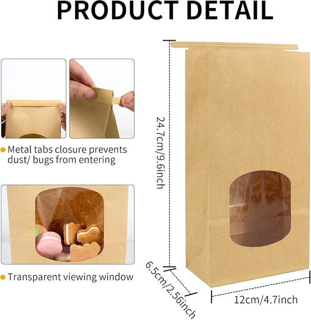 Windowed Baking Paper Bag Bread Bag with Iron Wire Snap Fastener Custom Bread Bags
