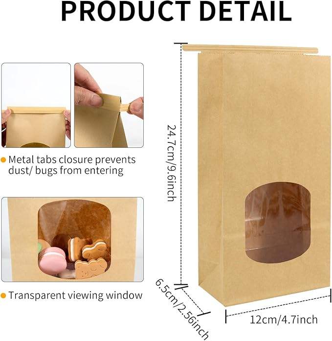 Windowed Baking Paper Bag Bread Bag with Iron Wire Snap Fastener Custom Bread Bags