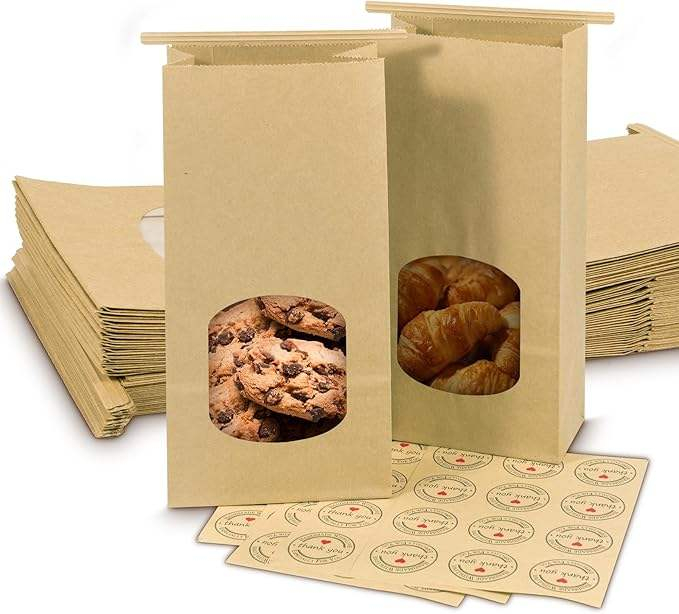 Kraft Paper Bag Window Tin Label Lock Bag for Cookie Bread Sandwich Custom Bread Bags