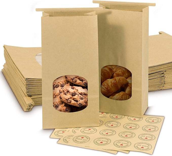 Kraft Paper Bag Window Tin Label Lock Bag for Cookie Bread Sandwich Custom Bread Bags