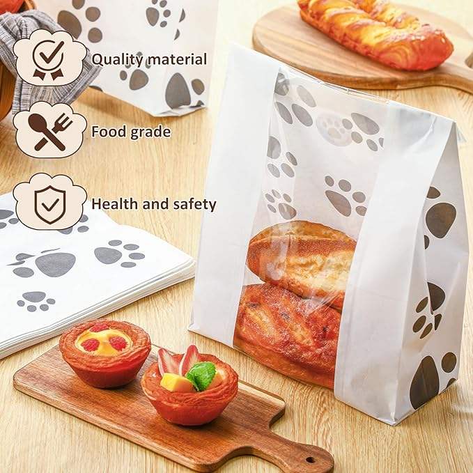 120 Large Bread Bags with Window 120 Sealable Sticker "clawed Yeast Paper Bread Bags for Baked Goods (brown) Custom Bread Bags