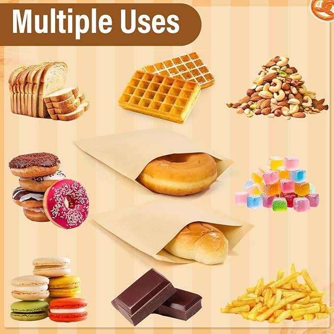 Food Grade Unbleached Biodegradable Natural Kraft Paper Bread Bag Paper for Baking Cookies and Snacks Custom Bread Bags