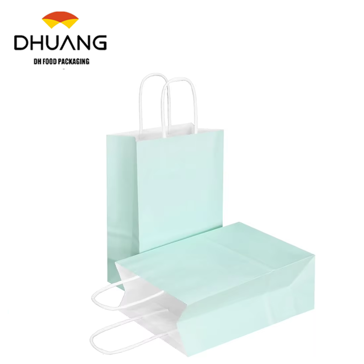 Pastel Green Small Kraft Paper Bags with Handles Recycled Materials Offset Printing for Crafts or Logo Use Gift Bags