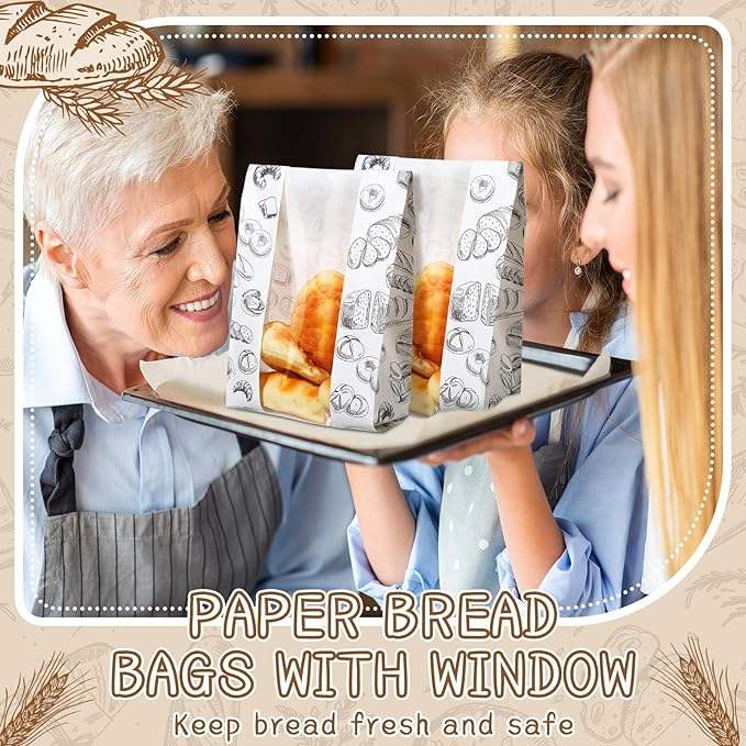 Packages Bread Bag with Window Sourdough Bread Bag with Label Seal Sticker for Food Storage Custom Bread Bags