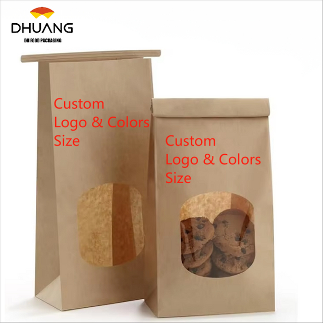 Window Kraft Paper Bag Tin Tie Label Lock Bag for Sandwich Candy Cookies Custom Bread Bags