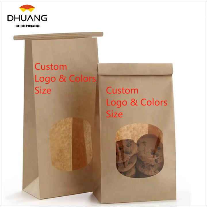 Window Kraft Paper Bag Tin Tie Label Lock Bag for Sandwich Candy Cookies Custom Bread Bags