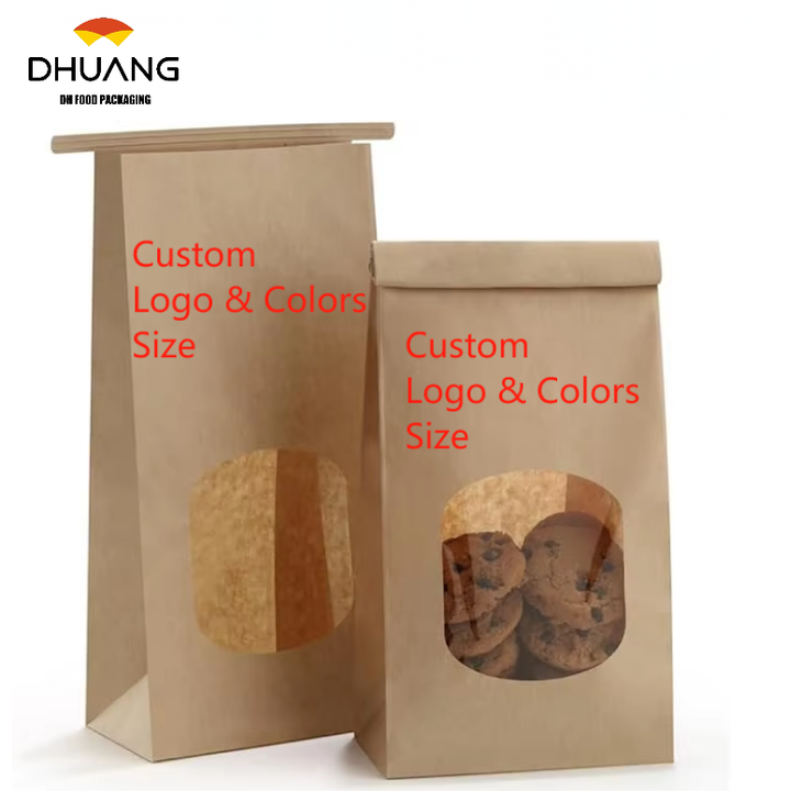 Window Kraft Paper Bag Tin Tie Label Lock Bag for Sandwich Candy Cookies Custom Bread Bags