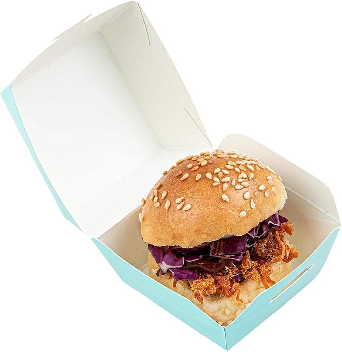 Mini Hamburger Box Disposable Turquoise Paper Takeout Box with Hinged Lid Food Box