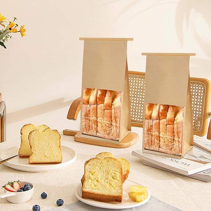 Windowed Bread Bag That Can Be Resealed and Has a Label Lock for Bread Storage Leather Paper Custom Bread Bags