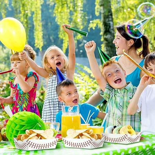 Packs Baseball Party Supplies Birthday Decorations Disposable Boat Paper Food Tray, Condiments, Carnival (Baseball)