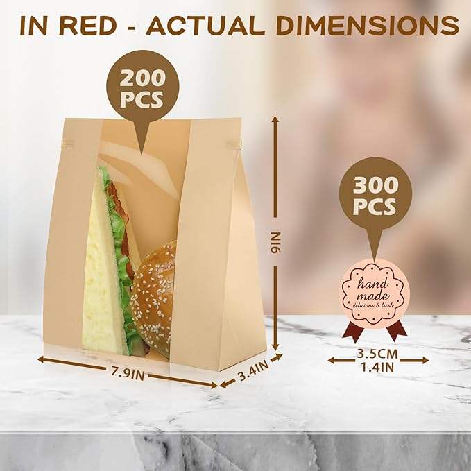 Packages Large Kraft Paper Bread Bag With Window Tin Tag Lock Food Bag to Store Homemade Bread Custom Bread Bags