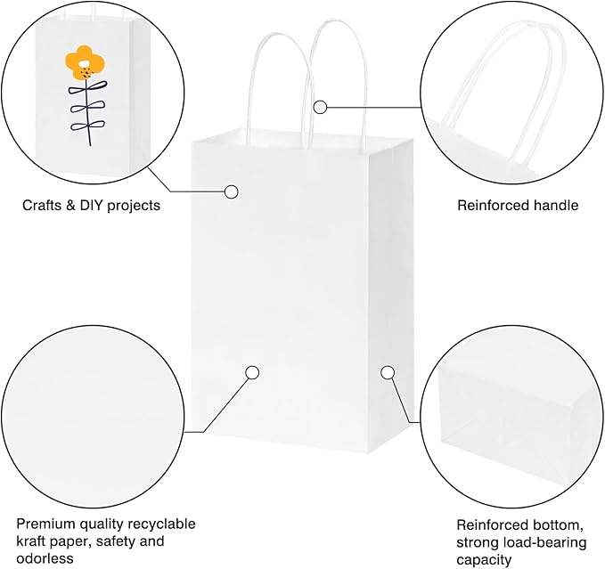 60 Paper Bags White Gift Bags Handle Bulk Shopping Birthdays Weddings Business Parties