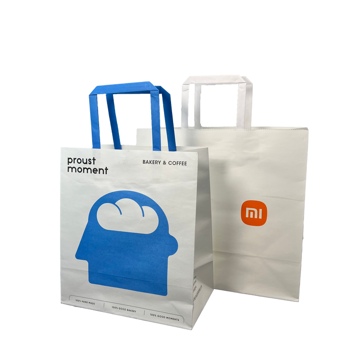 Recyclable Brown Paper Bag with Rope Handle Custom LOGO Gift Wrap Flat Handle Kraft Paper Shopping Bag