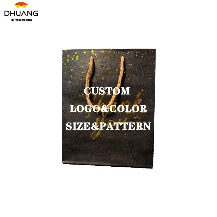Factory Custom Size Printed logo Paper Shopping Bag Folding Flat Biodegradable Paper Bag with Cotton Rope Handle Shopping Bag