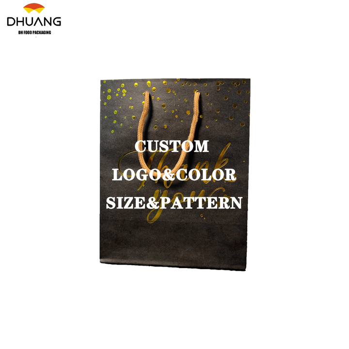 Factory Custom Size Printed logo Paper Shopping Bag Folding Flat Biodegradable Paper Bag with Cotton Rope Handle Shopping Bag