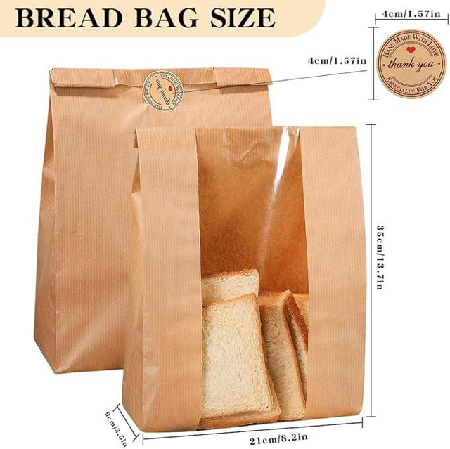 50 Pack Paper Bread Bags for Homemade Bread Sourdough Bakery Bags With Window Custom Bread Bags