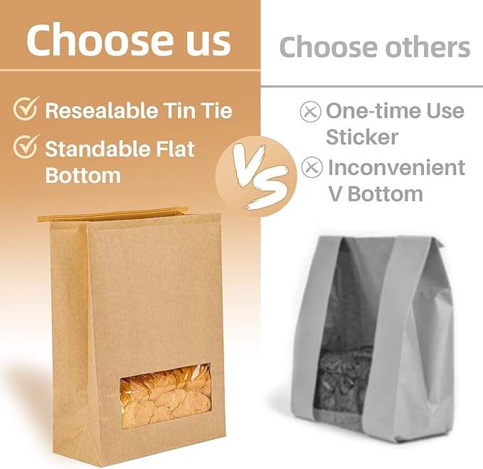 Toast Bag with Window Brown Paper Bagel Bread Bag for Sandsich Cookies Custom Bread Bags