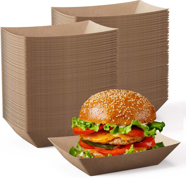 Disposable Paper Boat Craft Paper Service Boat Snack Food Holder Tray, French Fries Nachos Hot Dog Tacos Barbecue Party