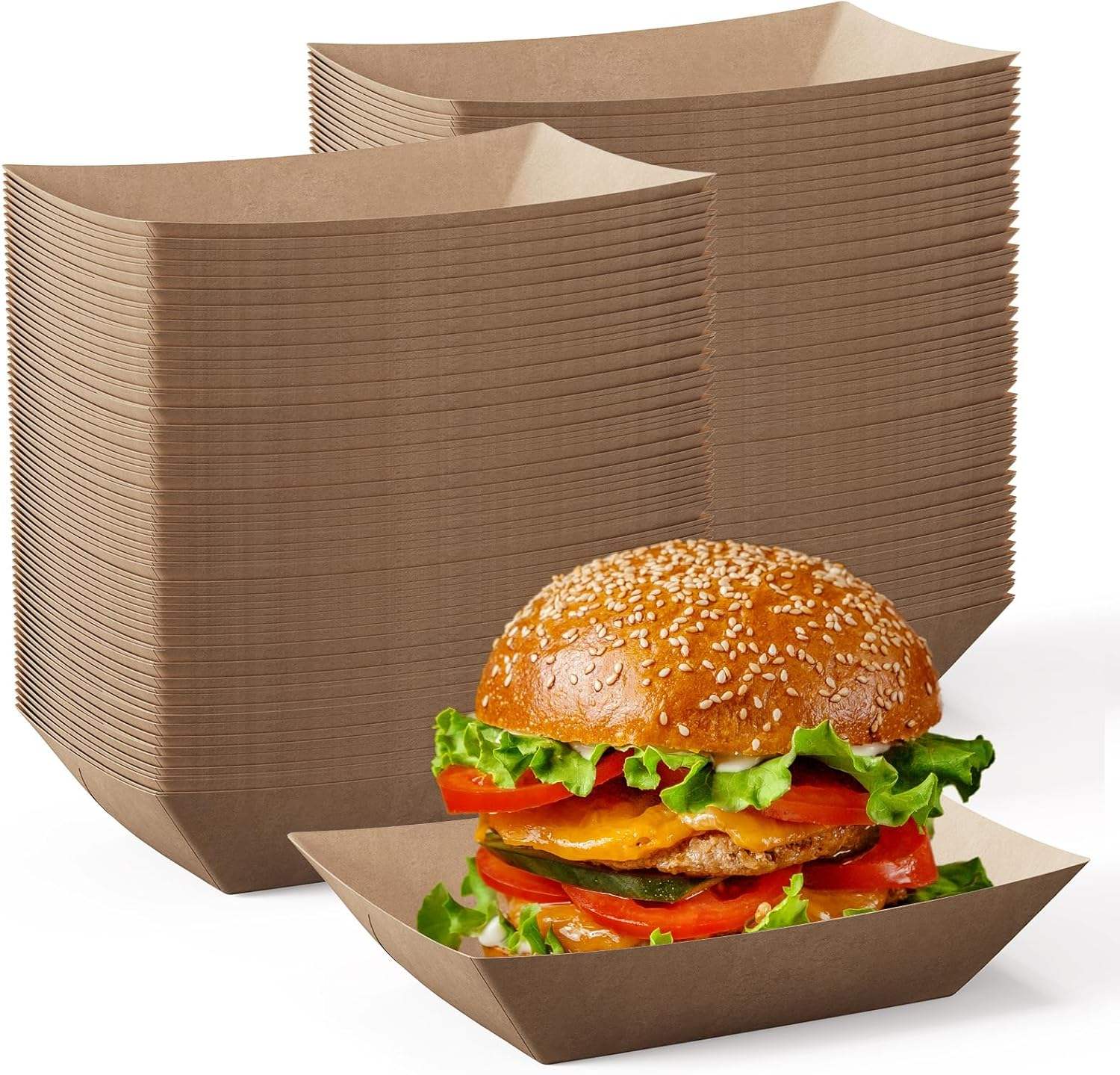 Disposable Paper Boat Craft Paper Service Boat Snack Food Holder Tray, French Fries Nachos Hot Dog Tacos Barbecue Party
