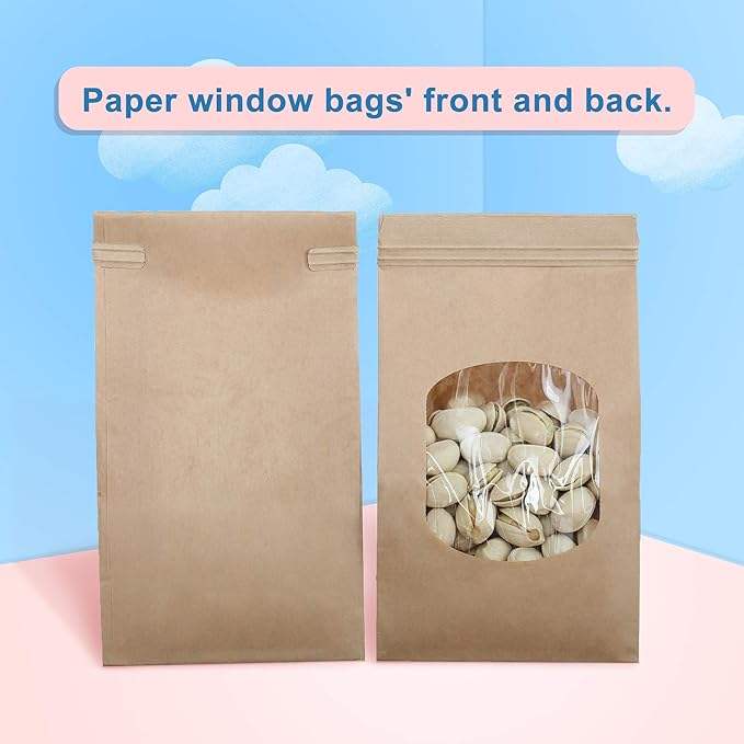 Windowed Packaging Food Bags Made of Kraft Paper Suitable for Holding Tea Coffee Beans Biscuits Customizable Oil-proof Paper Bag